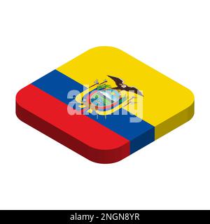 Ecuador flag - 3D isometric square flag with rounded corners. Stock Vector
