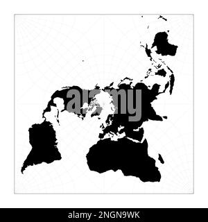 Black world map on white background. Peirce quincuncial projection. Plan world geographical map with graticlue lines. Vector illustration. Stock Vector