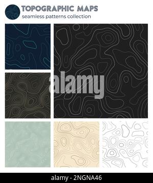 Topographic maps. Appealing isoline patterns, seamless design. Modern tileable background. Vector illustration. Stock Vector