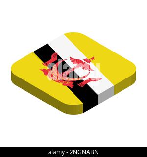 Brunei flag - 3D isometric square flag with rounded corners. Stock Vector