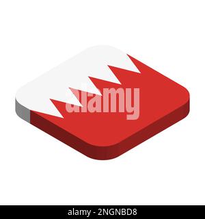 Bahrain flag - 3D isometric square flag with rounded corners. Stock Vector