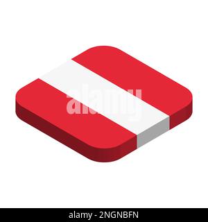 Austria flag - 3D isometric square flag with rounded corners. Stock Vector