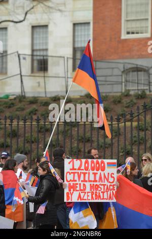 Boston, Massachusetts, USA. 16th Feb, 2023. Protestiing the Blockade of Artsakh, Nagorno-Karabakh by Azerbaijan, held by the Armenian-American Diaspora. (Credit Image: © Kenneth Martin/ZUMA Press Wire) EDITORIAL USAGE ONLY! Not for Commercial USAGE! Stock Photo