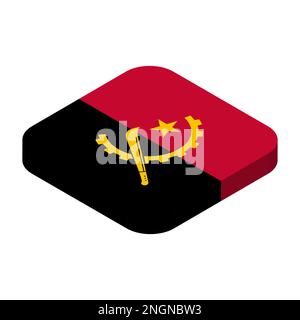 Angola flag - 3D isometric square flag with rounded corners. Stock Vector