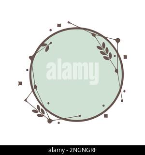Circle nature geometric frames with leaves made from lines and dots in hand drawn style. Stock Vector