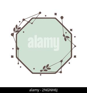 Hexagonal nature geometric frames with leaves made from lines and dots in hand drawn style. Stock Vector