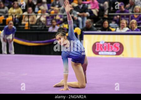 Baton Rouge, LA, USA. 17th Feb, 2023. Florida's Victoria Nguyen competes on the floor during NCAA Gymnastics action between the Florida Gators and the LSU Tigers at the Pete Maravich Assembly Center in Baton Rouge, LA. Jonathan Mailhes/CSM/Alamy Live News Stock Photo