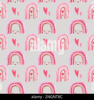 Seamless pattern. Watercolor hand painted cute rainbows. Illustration isolated on white background. Design baby textile, fabric, wallpaper, baby showe Stock Photo