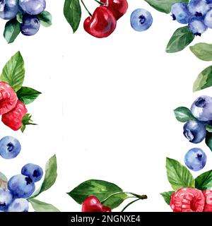 Watercolor Florals Border Blue Berries Leaves Wedding Flowers Stock  Illustration - Illustration of berry, frame: 104275251