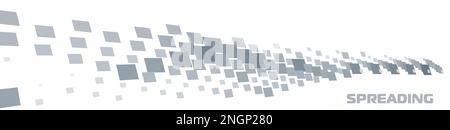 Abstract illustration with gray spreading squares on white background. Wide vector graphics Stock Vector
