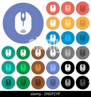 Wireless computer mouse multi colored flat icons on round backgrounds. Included white, light and dark icon variations for hover and active status effe Stock Vector