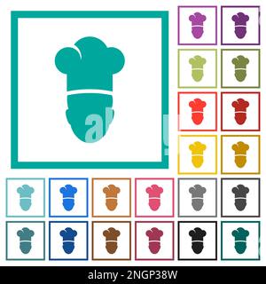Chef flat color icons with quadrant frames on white background Stock Vector