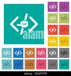 Software patch multi colored flat icons on plain square backgrounds. Included white and darker icon variations for hover or active effects. Stock Vector
