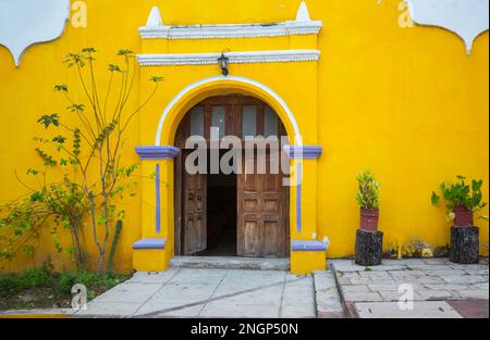 Amazing colorful buildings in pueblo magico Batopilas in Barrancas del Cobre mountains, Mexico Stock Photo