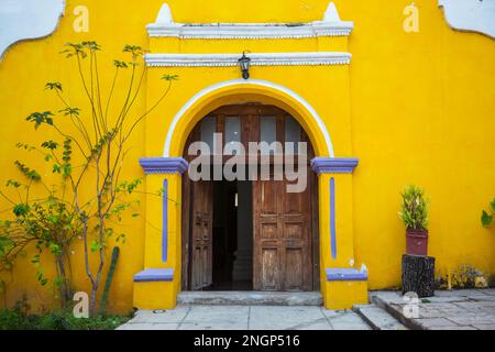 Amazing colorful buildings in pueblo magico Batopilas in Barrancas del Cobre mountains, Mexico Stock Photo