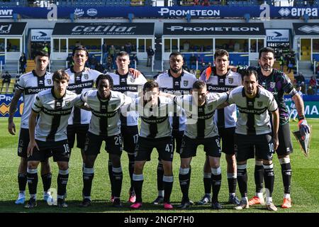 Parma, Italy. 18th Feb, 2023. Tardini Stadium, 18.02.23 Woyo Coulibaly (26  Parma) and Cedric Gondo (15 Ascoli) during the Serie B match between Parma  and Ascoli at Tardini Stadium in Parma, Italia