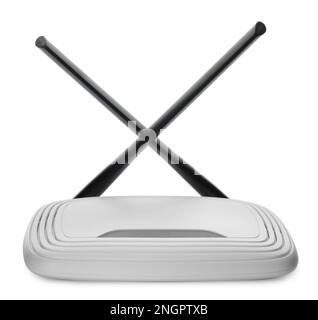 New stylish Wi-Fi router on grey background Stock Photo - Alamy
