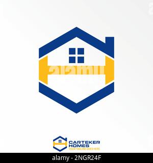 letter or word CH or HC font in hexagon 3D line and roof house window image graphic icon logo design abstract concept vector stock initial or property Stock Vector