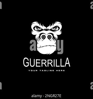 illustration of gorilla head in angry expression with film roll on nose graphic icon logo design abstract concept vector stock animal or movie Stock Vector
