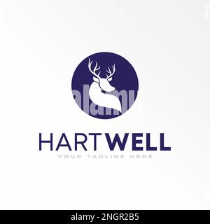 Simple and unique deer head inside circle block image graphic icon logo design abstract concept vector stock. symbol related to animal or initial Stock Vector