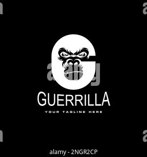 gorilla head in angry expression with in hexagon or ellipse like letter G or C font graphic icon abstract logo concept vector stock nimal or initial Stock Vector