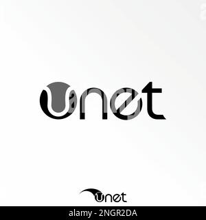 Unique and simple letter or word U or O NET font with tennis ball in speed or swoosh move graphic icon logo design concept vector stock sport initial Stock Vector