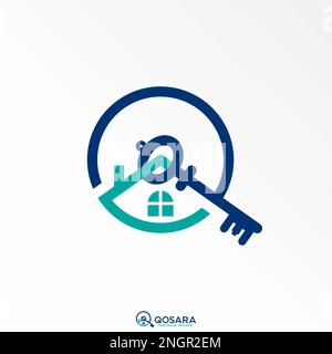 Letter or word O or Q with roof house and home key image graphic icon logo design abstract concept vector stock. symbol related to initial or property Stock Vector