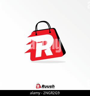 Shop bag with letter or word R speed font image graphic icon logo design abstract concept vector stock. symbol related to initial or commerce Stock Vector