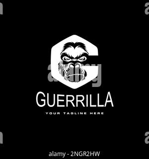 gorilla head in angry expression with in hexagon or ellipse like letter G or C font graphic icon abstract logo concept vector stock nimal or initial Stock Vector