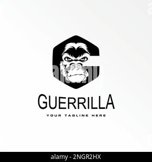 gorilla head in angry expression with in hexagon or ellipse like letter G or C font with rool film on nose graphic logo design concept animal initial Stock Vector