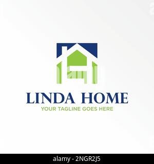 Letter or word LH font in line and roof house in block square or hexagon image graphic icon logo design abstract concept vector stock initial property Stock Vector