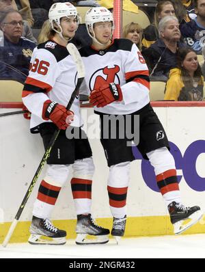 New Jersey Devils center Jack Hughes (86) during warm up for an NHL hockey  game, Thursday, Feb. 18, 2021, in Boston. (AP Photo/Elise Amendola Stock  Photo - Alamy