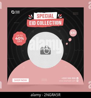 Eid Sale Promotion Square Banner Template with photo collage. Suitable for Web Promotion and Social Media Template Post for Advertisement, Event Stock Vector