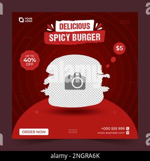 Super delicious food social media post template. Healthy and tasty food banner, flyer or poster design for online business marketing and promotion. Stock Vector