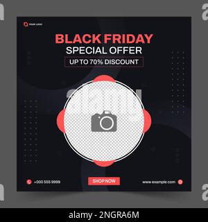 Black Friday Sale square banner template for social media post, Trendy abstract square template for product promotion Stock Vector