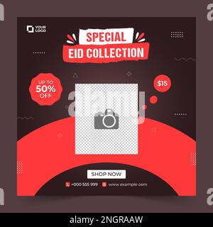 Eid Sale Promotion Square Banner Template with photo collage. Suitable for Web Promotion and Social Media Template Post for Advertisement, Event Stock Vector