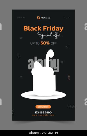 Black Friday Vector Design Backgrounds for Social Media Stories. Mockup Design for Social Media Stories. For Instagram, Facebook Stories. Stock Vector