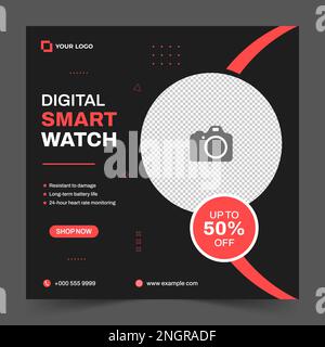 Smart watch sale offer post. Smart watch social media post. smart watch mega sale. Wrist Watch sale discount template. Product sale and promotion. Stock Vector