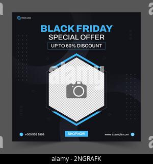 Black Friday Sale square banner template for social media post, Trendy abstract square template for product promotion Stock Vector