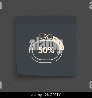Post note paper sheet. Sticky sticker. Vector office memo template. Sale tag. 50% percent discount sign. Promotion coupon design for shopping. Stock Vector