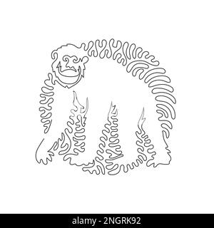 Continuous curve one line drawing of adorable chimpanzee abstract art. Single line editable stroke vector illustration of cute chimpanzee Stock Vector