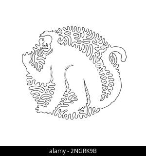 Continuous one curve line drawing of an adorable monkey. Abstract art in a circle. Single line editable stroke vector illustration of cute monkey Stock Vector