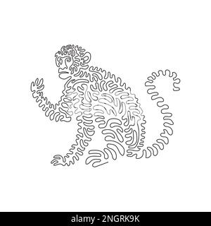 Single one line drawing of a cute monkey sitting abstract art. Continuous line drawing graphic vector illustrations of monkeys are highly social Stock Vector