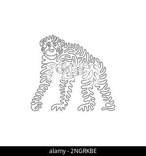 Single curly line drawing of cute chimpanzee abstract art. Continuous line drawing design vector illustrations of chimpanzees are agile animal Stock Vector