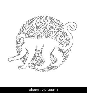 Single curly one line drawing of cute monkey abstract art. Continuous line drawing graphic vector illustrations of monkeys are highly intelligent Stock Vector
