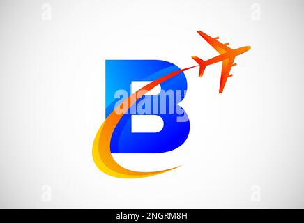 Initial B alphabet with a swoosh and airplane logo design. Suitable for travel companies or business Stock Vector