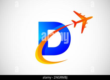 Initial D alphabet with a swoosh and airplane logo design. Suitable for travel companies or business Stock Vector
