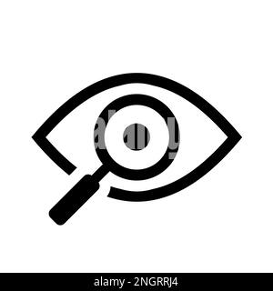 Magnifier with eye outline icon. Find icon, investigate concept symbol. Eye with magnifying glass. Appearance, aspect, look, view, creative vision Stock Vector