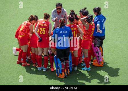 Wellington, New Zealand. 19th Feb, 2023. China pre-match chat. Before playing New Zealand at National Hockey Stadium in Wellington, New Zealand. FIH Pro League. China win in extra-time with penalties. FT1-1. (Joe Serci - SPP) Credit: SPP Sport Press Photo. /Alamy Live News Stock Photo