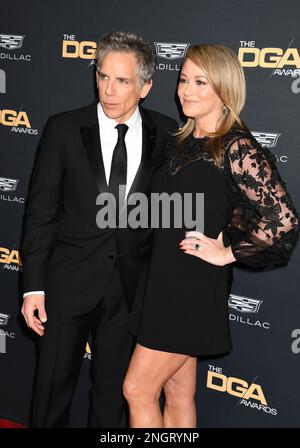 BEVERLY HILLS, CALIFORNIA - FEBRUARY 18: (L-R) Ben Stiller and Christine Taylor attend the 75th Directors Guild of America Awards at The Beverly Hilto Stock Photo